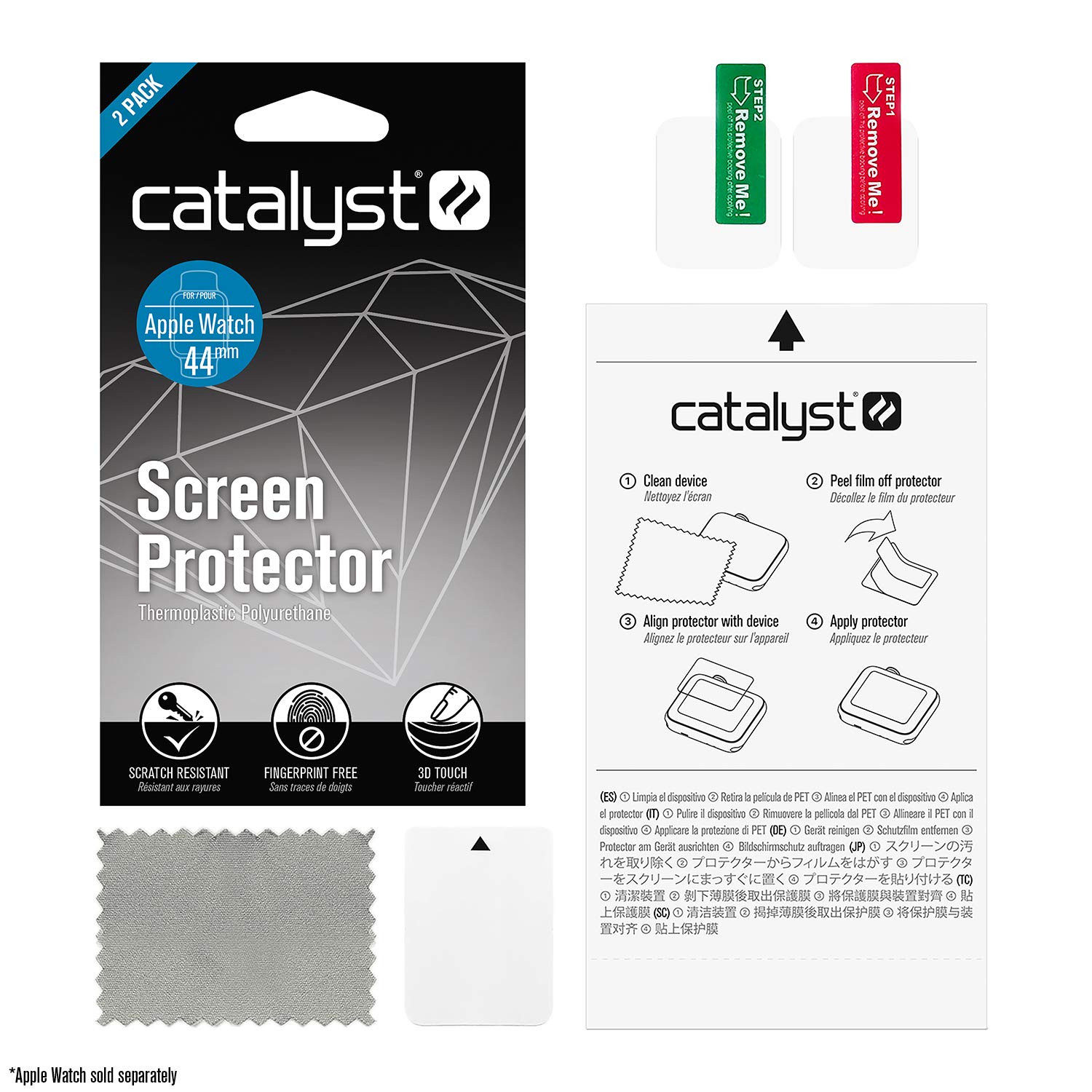 Catalyst 2X Screen Protector for Apple Watch Series 4 44mm Fingerprint Free, Microfiber Cleaning Cloth Included - iWatch Apple Accessories - Image 9