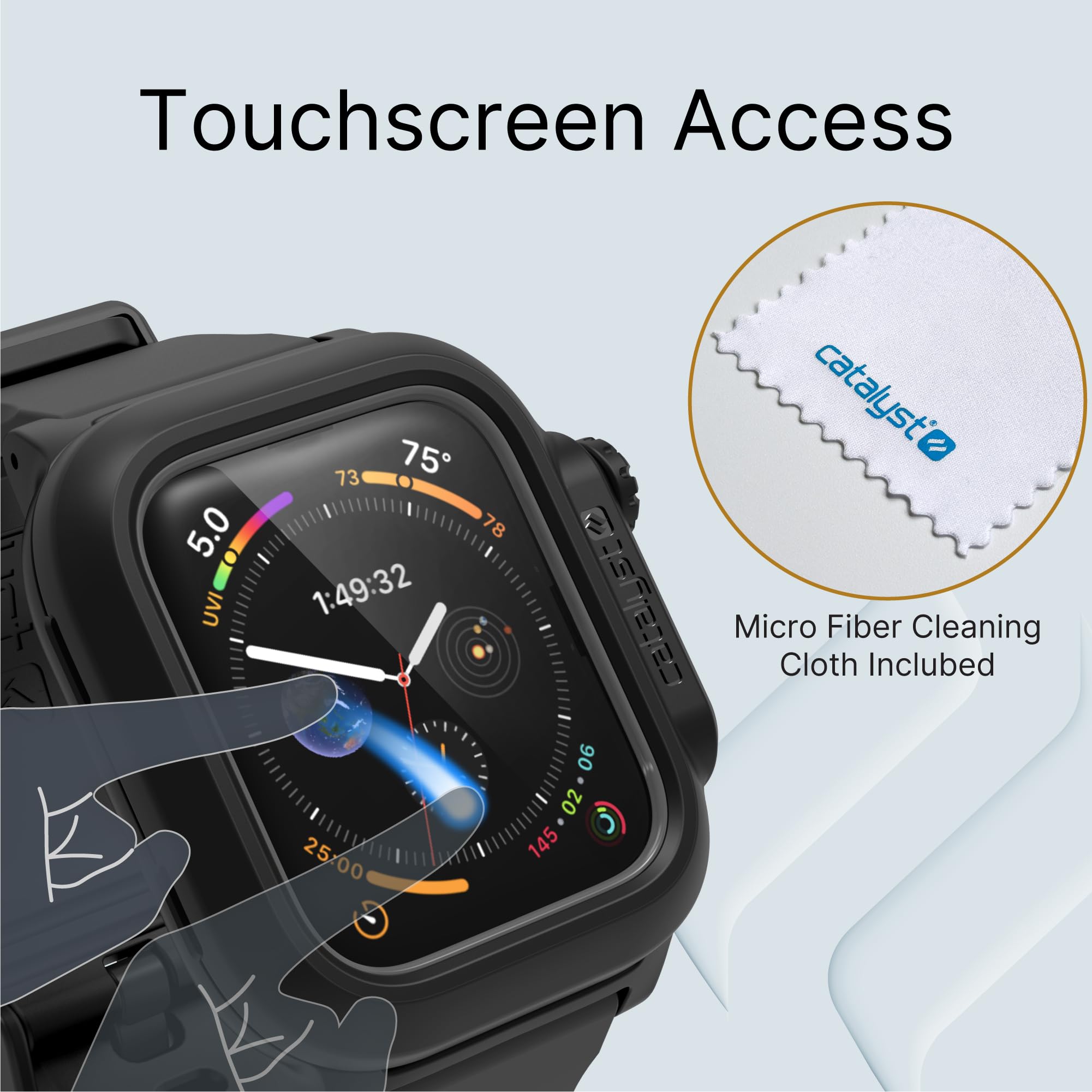 Catalyst 330ft Waterproof Case for Apple Watch Series SE 6/5/4 44mm, Soft Silicone Watch Band, Shock Proof Rugged Protective Case, Microfiber Cloth included – (Black) - Image 4