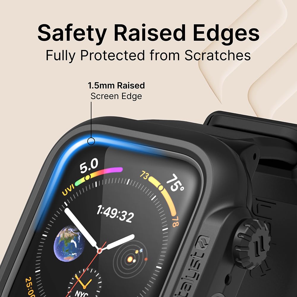 Catalyst 330ft Waterproof Case for Apple Watch Series SE 6/5/4 44mm, Soft Silicone Watch Band, Shock Proof Rugged Protective Case, Microfiber Cloth included – (Black) - Image 8