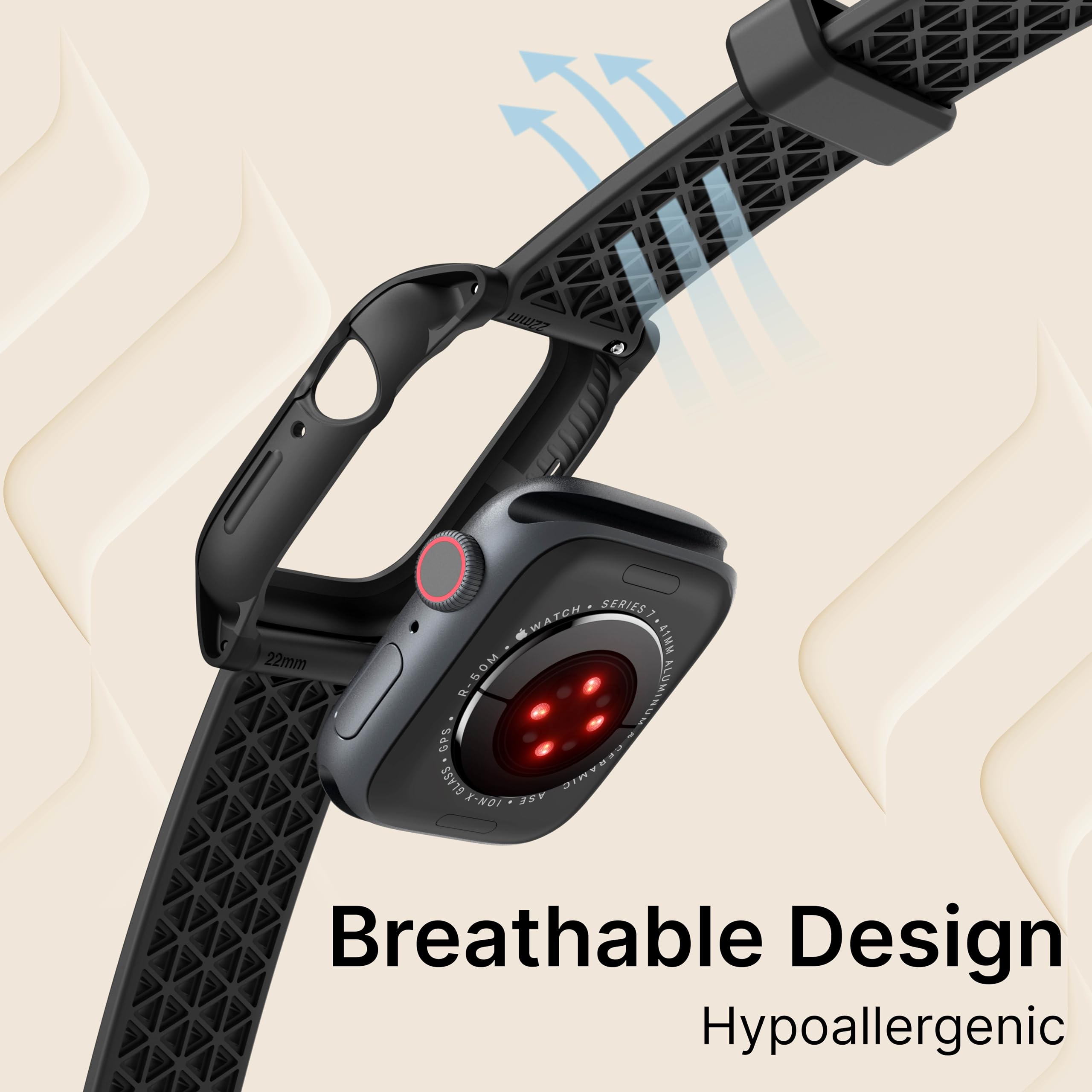 Catalyst Active Defense Case for Apple Watch Series 9/8/7 41 mm, Drop Proof 10ft, Shock & Scratch-Resistant, Sport Band, Breathable, Rugged (Stealth Black) - Image 6