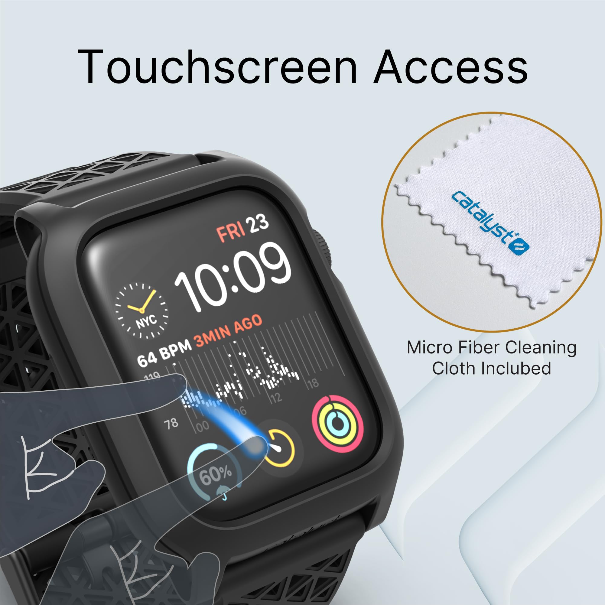 Catalyst Case- Designed for Apple Watch Series SE 2022, Series 6/5 and 4 44mm, Buckle Edition, Drop Proof 9.9ft, Sport Band, Breathable, Rugged, Free Microfiber Cloth is included - Stealth Black - Image 4