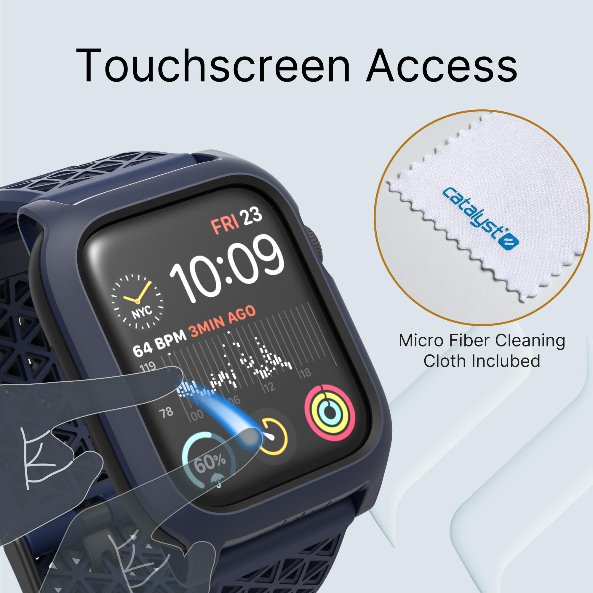 Catalyst Case- Designed for Apple Watch Series SE 2022, Series 6/5 and 4 44mm, Buckle Edition, Drop Proof 9.9ft, Sport Band, Breathable, Rugged, Free Microfiber Cloth is included - Navy Blue - Image 4