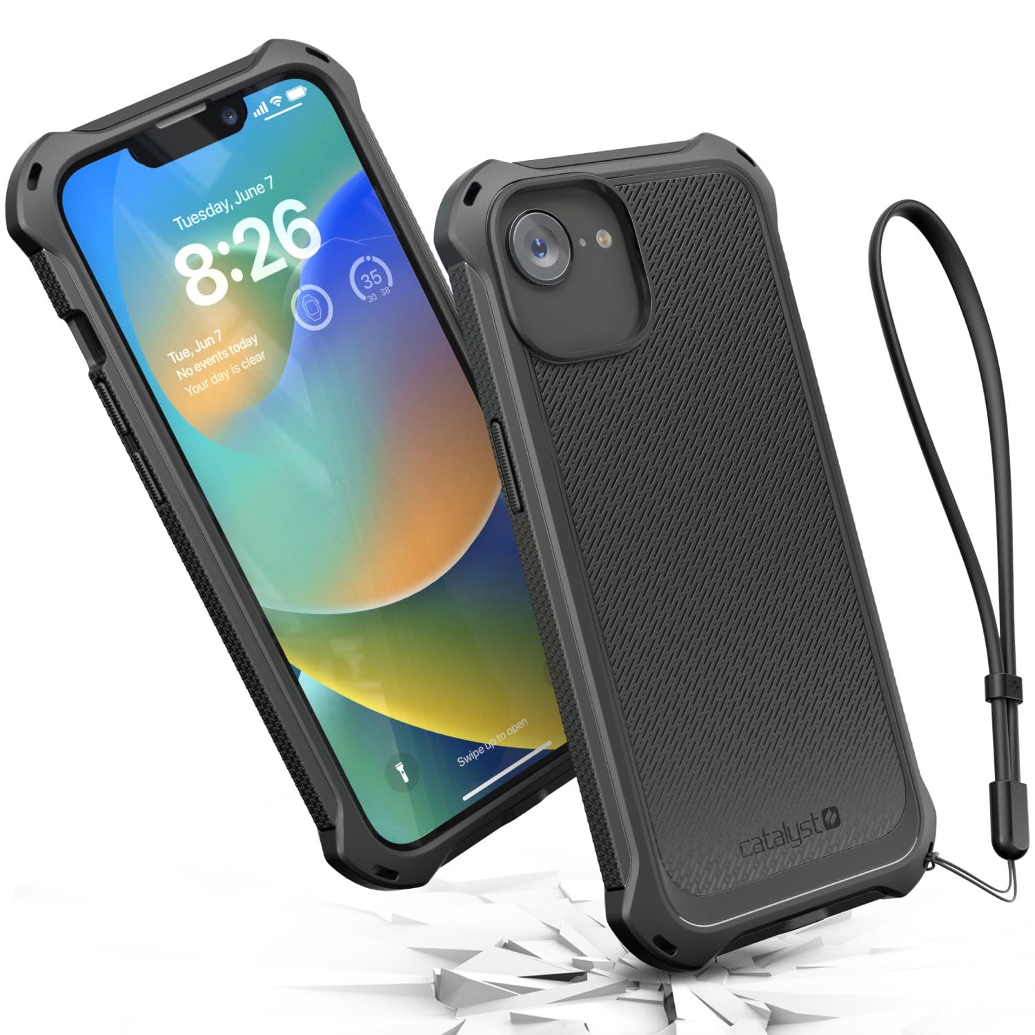 Catalyst Crux Case for iPhone 16E, for iPhone 16E Case Compatible with Wireless Charging, Fingerprint Resistant, Durable, Drop Proof, Easy to Install, Easy to Hold, Lanyard Included - Stealth Black