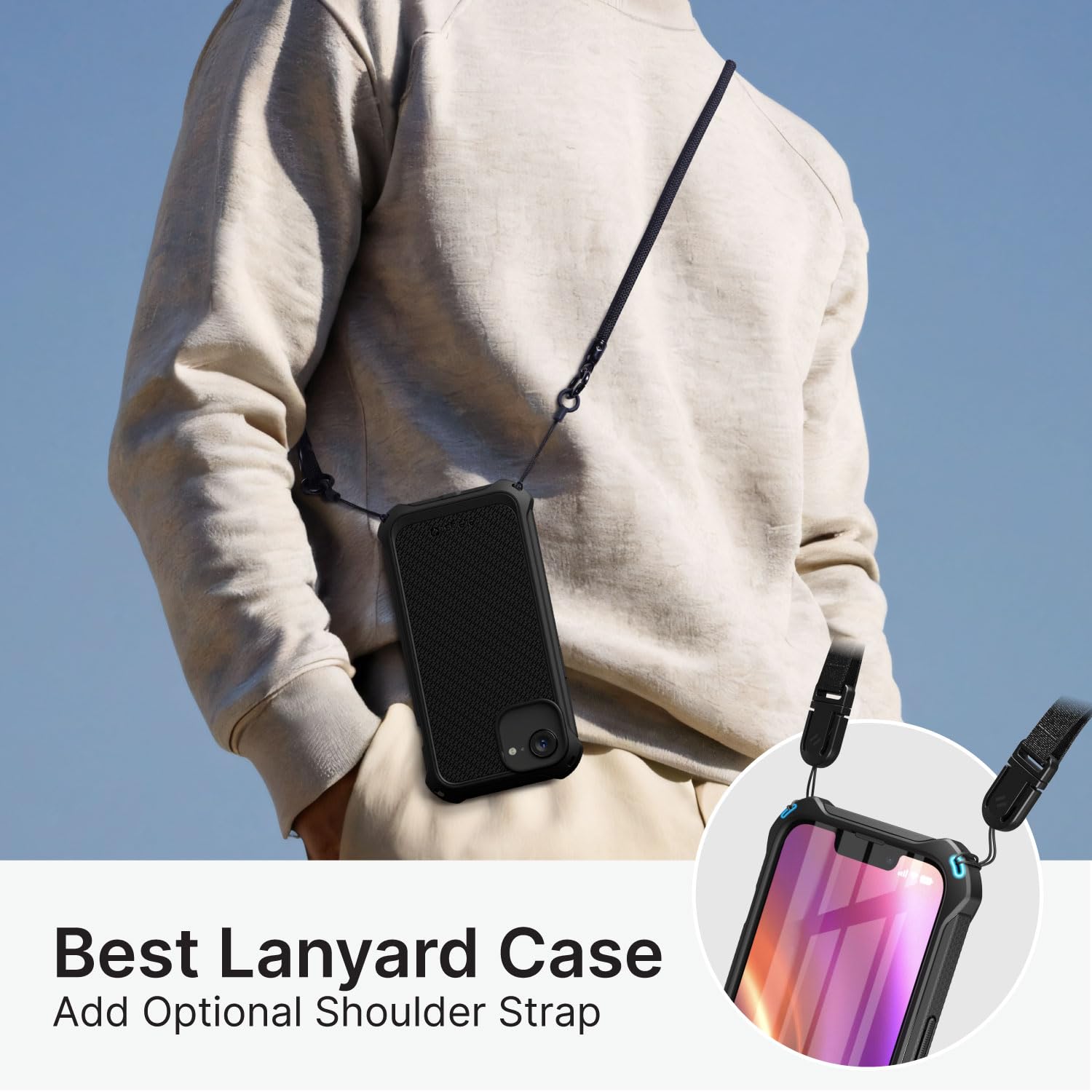 Catalyst Crux Case for iPhone 16E, for iPhone 16E Case Compatible with Wireless Charging, Fingerprint Resistant, Durable, Drop Proof, Easy to Install, Easy to Hold, Lanyard Included - Stealth Black - Image 9