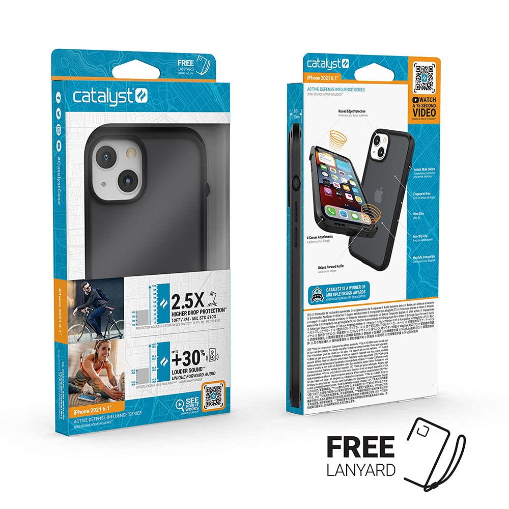 Catalyst iPhone 13 Case Influence Series Slim Case, Finger-Print Safe Cases, Drop Proof Phone, with Lanyard (Stealth Black) - Image 8