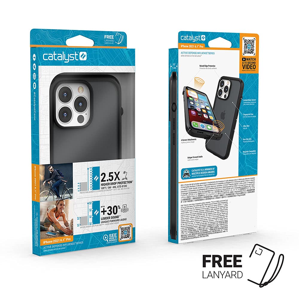 Catalyst iPhone 13 Pro Case Influence Series Slim Case, Finger-Print Safe Cases, Drop Proof Phone, with Lanyard (Stealth Black) - Image 8