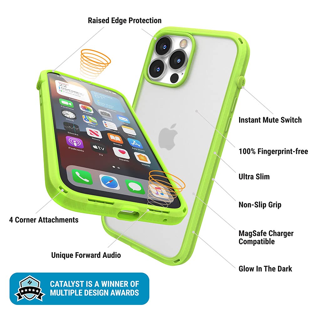 Catalyst iPhone 13 Pro Max Case Influence Series Slim Case, Finger-Print Safe Cases, Drop Proof Phone, with Lanyard, +30% Louder Sound Forward Audio(Glow-in-The-Dark) - Image 5