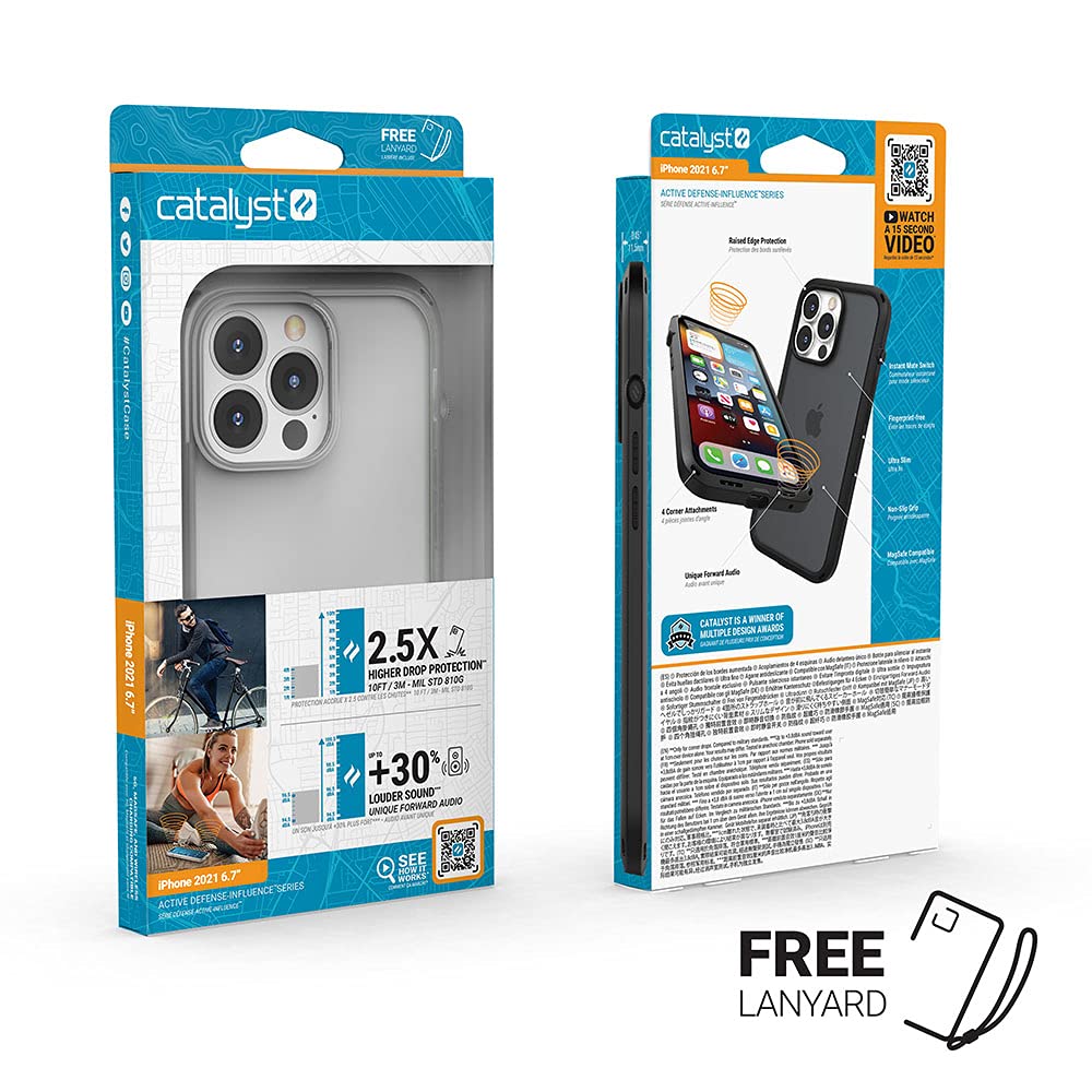 Catalyst iPhone 13 Pro Max Case Influence Series Slim Case, Finger-Print Safe Cases, Drop Proof Phone, with Lanyard (Clear) - Image 7