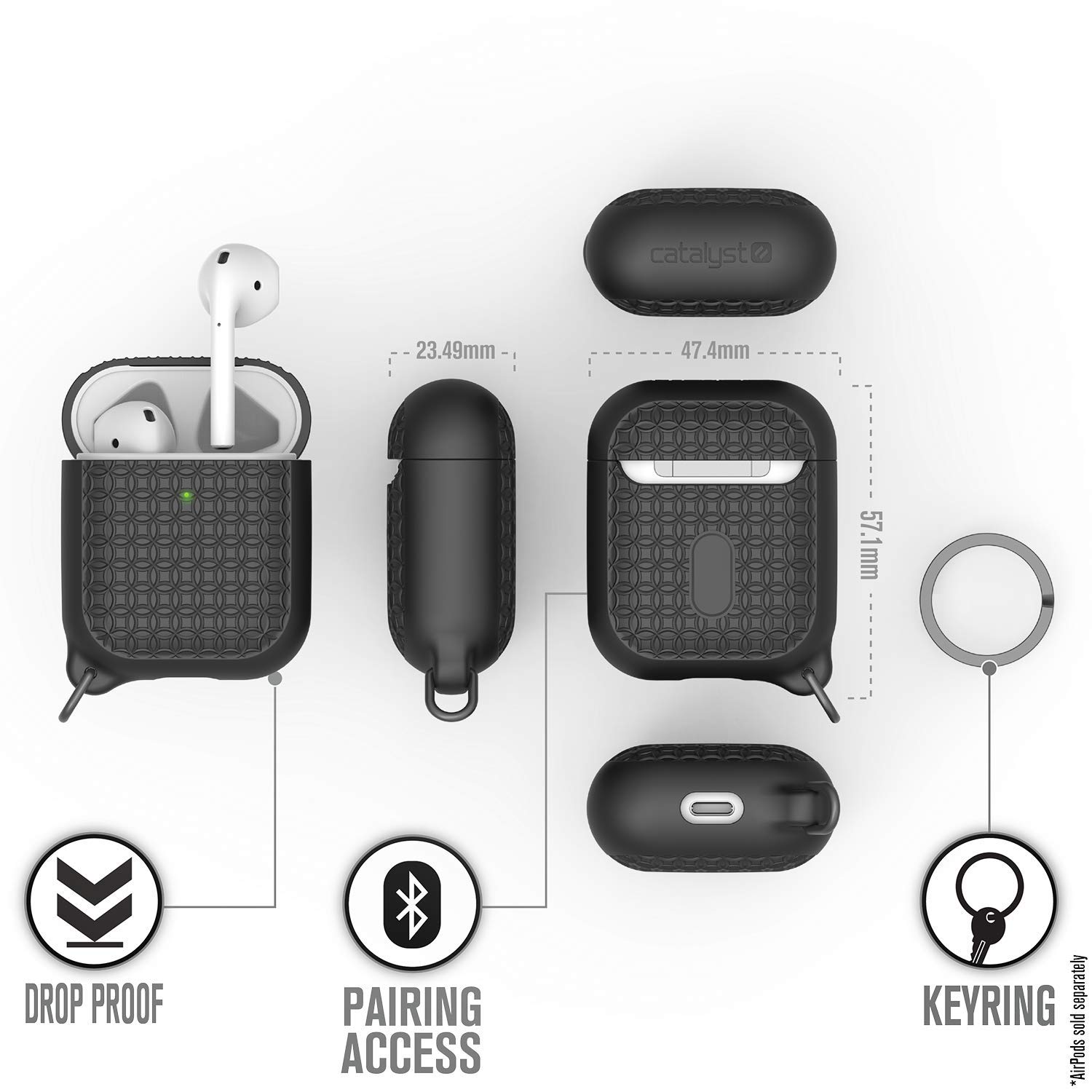 Catalyst, Keyring Case for AirPods 1 & 2 - Silicone AirPods Case with Textured Pattern, Charging Light Visible, Extra Grippy Surface Finish - Image 5