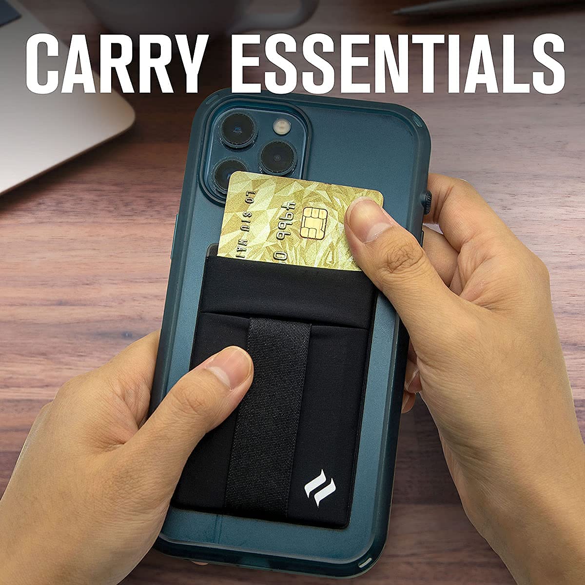 Catalyst Stick-On Wallet for Back of Phone, Lycra Slim Premium Wallet, Credit Card Holder, with 3M Adhesive, and Shoulder Strap (Black) - Image 3
