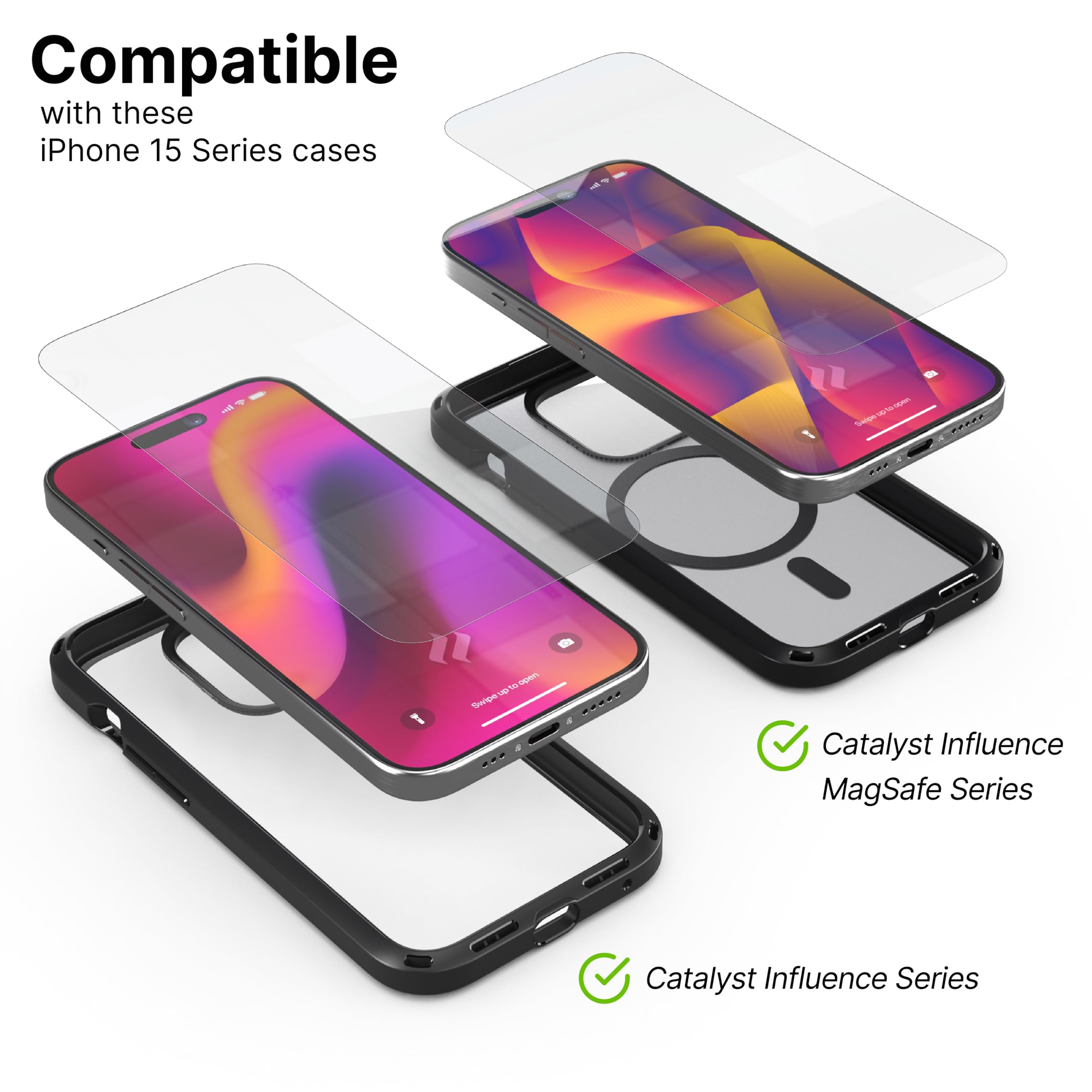 Catalyst Tempered Glass Screen Protector for iPhone 15 and 15 Pro, Full Coverage Against Drops, Cracks, Surface Scratches, Case-Friendly, Compatible Case, Touch-Sensitive, Bare-Screen Feel - Image 4