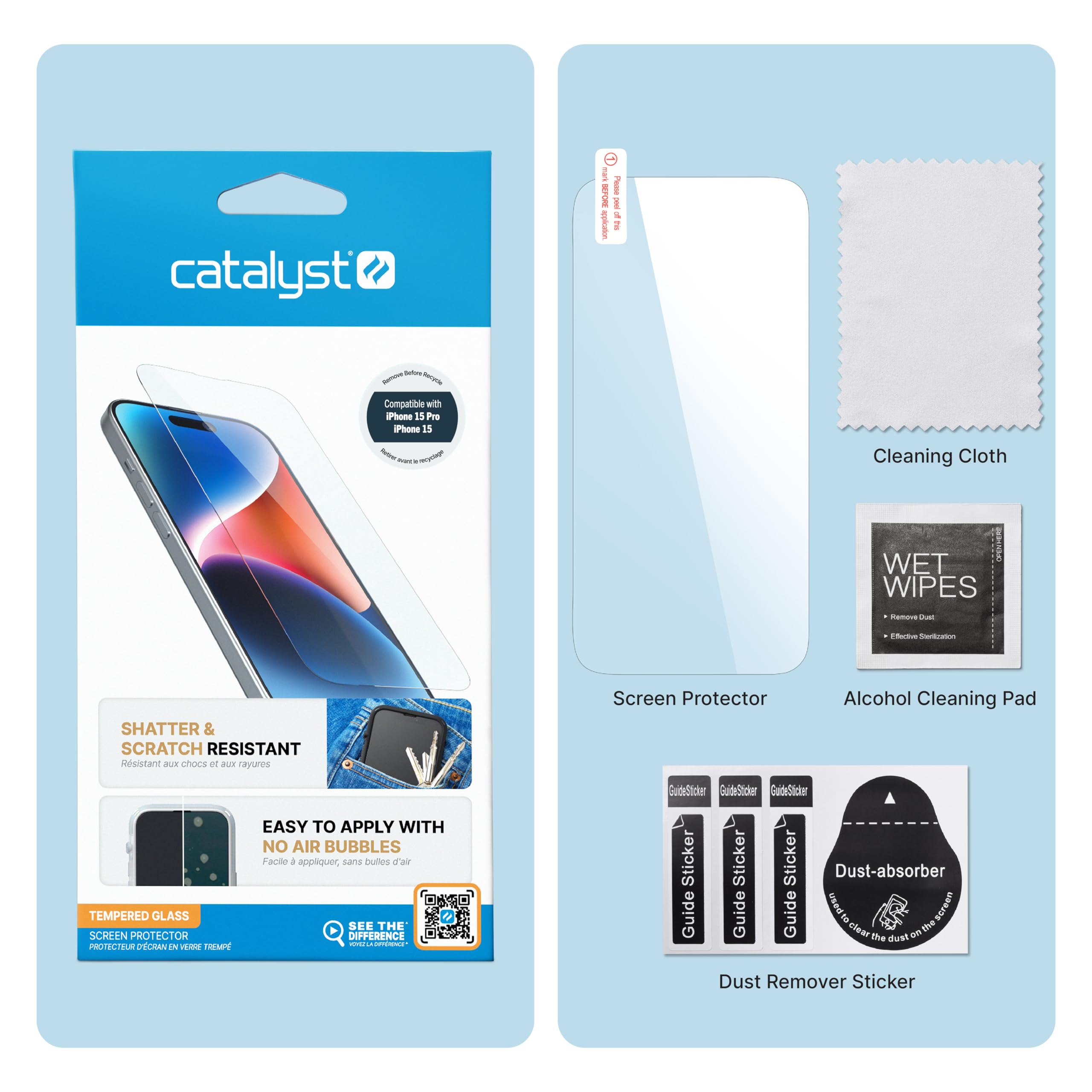 Catalyst Tempered Glass Screen Protector for iPhone 15 and 15 Pro, Full Coverage Against Drops, Cracks, Surface Scratches, Case-Friendly, Compatible Case, Touch-Sensitive, Bare-Screen Feel - Image 5