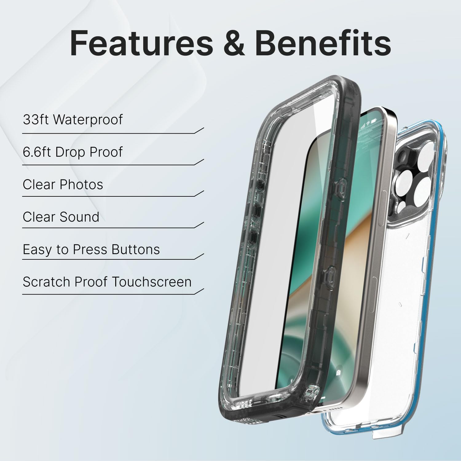 Catalyst Total Protection Case for iPhone 16 Pro - 5X More Waterproof Case for iPhone 16 Pro, Drop Proof with 9H Scratch Resistant Screen Protector, Wireless Charging, Clearer Audio Black - Image 3