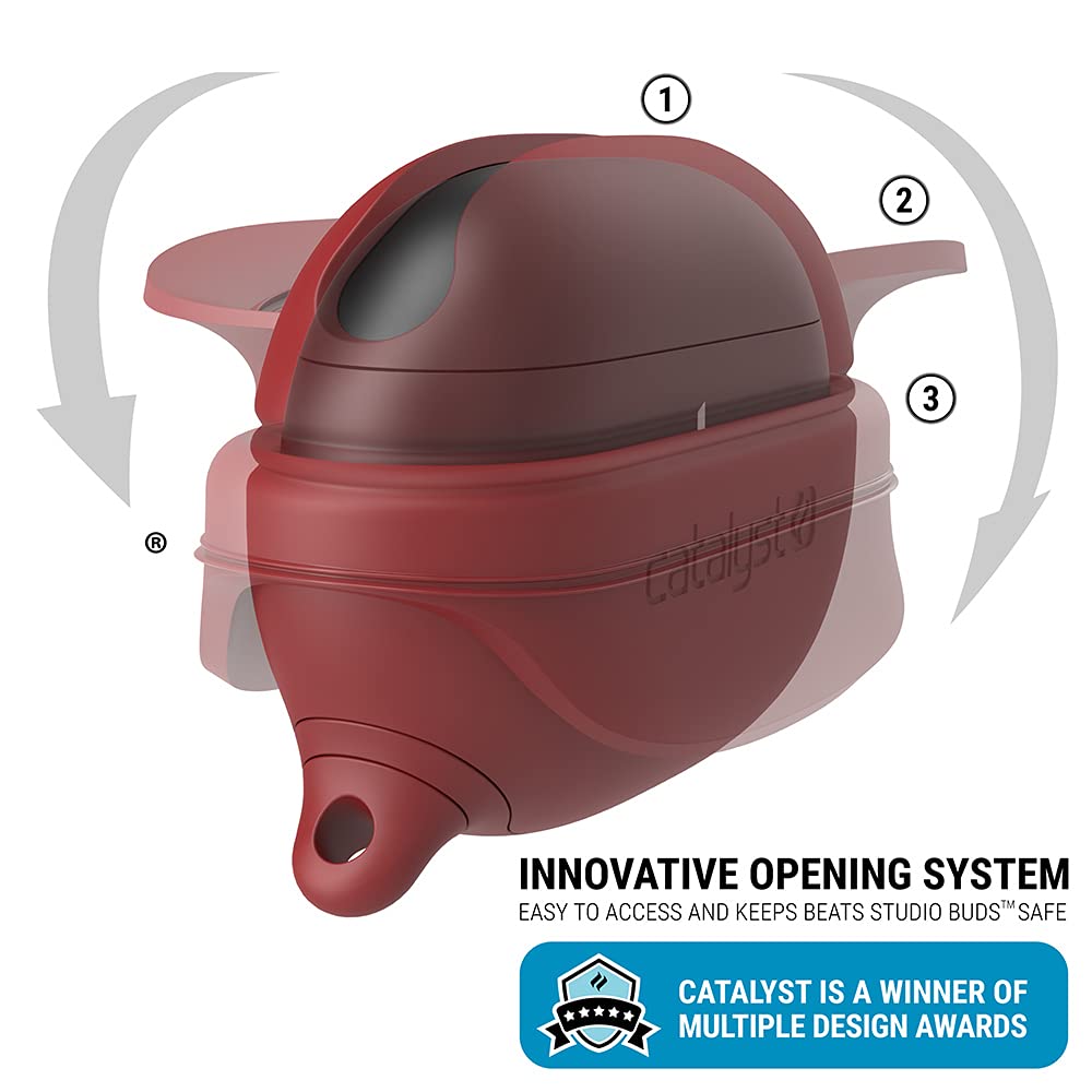 Catalyst Waterproof Protective Cover for Beats Studio Buds/Studio Buds+, Beats Studio Buds Plus Case, with Premium Carabiner, one-Piece Curved Design fits Perfectly Both Models, Won't pop Out (Red) - Image 3