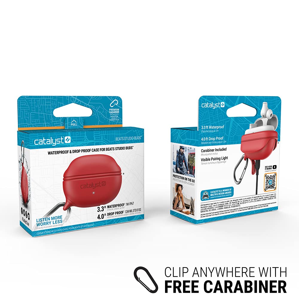 Catalyst Waterproof Protective Cover for Beats Studio Buds/Studio Buds+, Beats Studio Buds Plus Case, with Premium Carabiner, one-Piece Curved Design fits Perfectly Both Models, Won't pop Out (Red) - Image 7